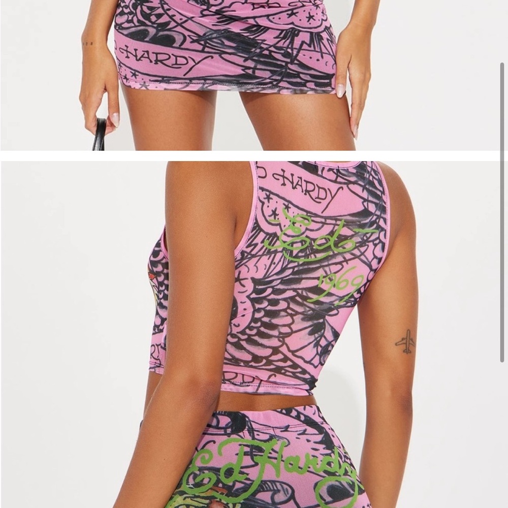 Ed Hardy Vibrant Pink and Green Graphic Set